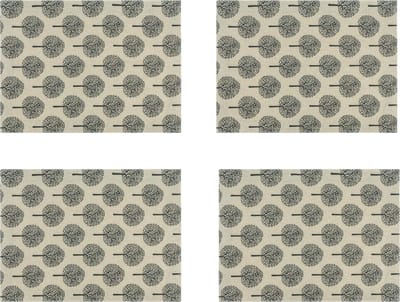 Krumble Placemat - Boom patroon - Set van 4 - Placemats - Borden onderlegger - Tafelbeschermer - Tafelaccessoires - Rechthoek - Katoen - Beige met antraciet - 30 x 40 cm