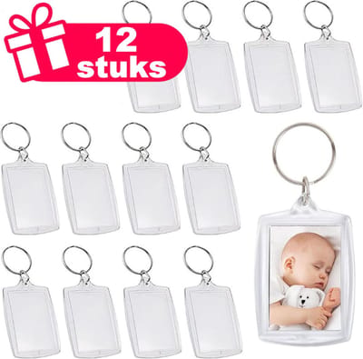 Henbrandt - 12 Stuks Fotohouder Sleutelhangers - Lege Foto Lijst Sleutel Hangers - Doorzichtig Helder Acryl Sleutel Hangers Voor Dubbelzijdige Foto’s Voor Familie / Vrienden - Ideaal voor Traktaties en Uitdeelcadeautjes op School