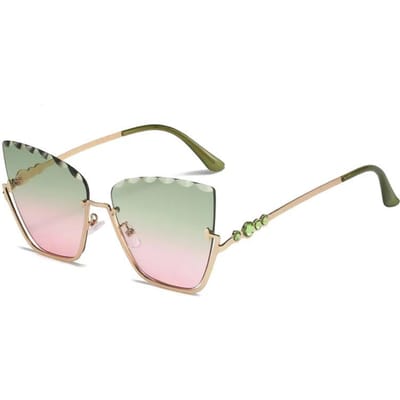 Semi-randloze Cat Eye Zonnebril Dames Mode Cateye Zonnebril voor Dames Trendy Metalen Half-Frame Zonnebril as picture