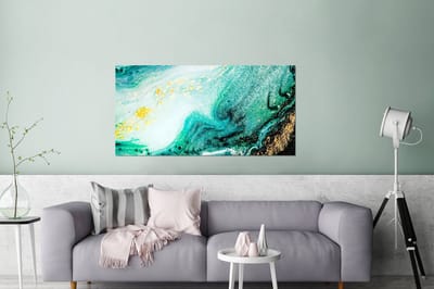 Wanddecoratie Metaal - Aluminium Schilderij Industrieel - Marmerlook - Blauw - Goud - Glitter - Luxe - Marmer - 160x80 cm - Dibond - Foto op aluminium - Industriële muurdecoratie - Voor de woonkamer/slaapkamer