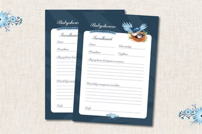Blue Bird Babyshower Invulkaarten - Voorspelkaarten - Voorspellingen - 10 stuks - Klassiek - Blauw - Stevig papier - A6 - More Morris