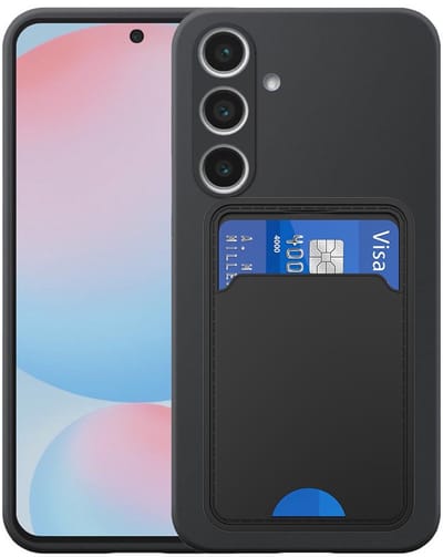 Geschikt voor Samsung Galaxy S24 FE Telefoonhoesje met TPU Pasjeshouder - Flexible Back Cover Case Siliconen TPU with Cardslot - Zwart - Smartphonica geschikt voor Samsung Galaxy S24 FE