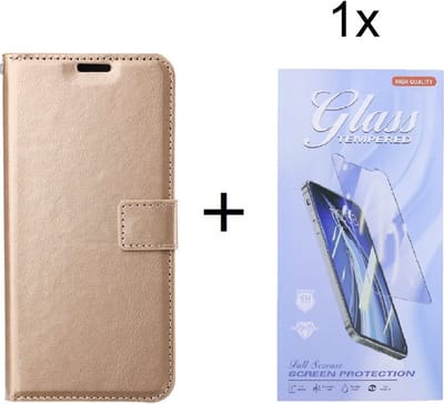Bookcase Goud Geschikt voor Samsung Galaxy A34 - portemonnee hoesje met 1 stuk Glas Screen protector - ZT Accessoires