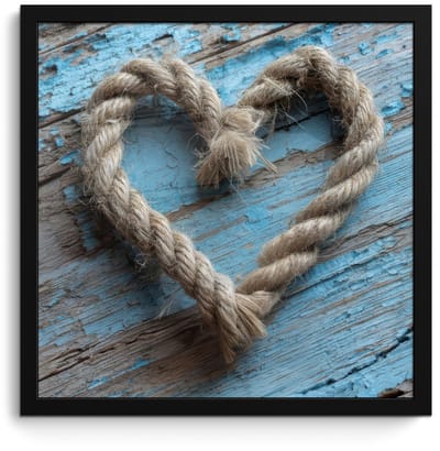 Poster in lijst - Fotolijst 40x40 cm - Posters - Hart - Touw - Hout - Rustiek - Posterlijst zwart - Decoratie - Wanddecoratie woonkamer - Muurdecoratie slaapkamer