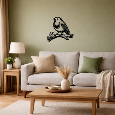 BR2Laser Roodborstje op tak – Wanddecoratie – Lasergesneden Hout – Dierenkunst – 35 cm Breed