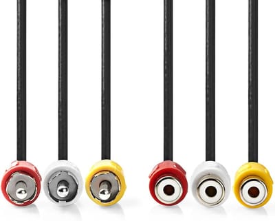 Nedis Composiet Videokabel - 3x RCA Male - 3x RCA Female - Vernikkeld - 480p - 2.00 m - Rond - PVC - Zwart - Label