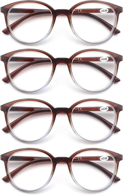4-Pack Leesbrillen voor Mannen en Vrouwen met Rond Frame en Comfortabele Veerscharnieren