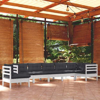 vidaXL - 8-delige - Loungeset - met - kussens - massief - grenenhout - wit