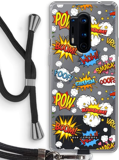 Case Company® - Hoesje met koord geschikt voor OnePlus 8 Pro hoesje met Koord - Pow Smack - Telefoonhoesje met Zwart Koord - Bescherming aan alle Kanten en Over de Schermrand