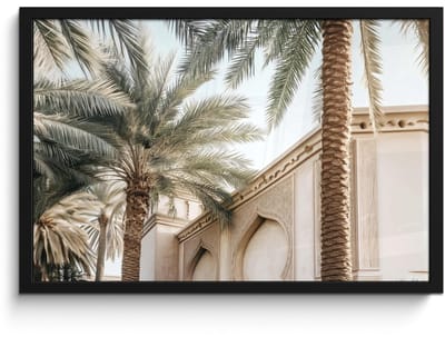 Poster in lijst - Fotolijst 60x40 cm - Posters - Gebouw - Palmbomen - Beige - Zon - Posterlijst zwart - Decoratie - Wanddecoratie woonkamer - Muurdecoratie slaapkamer