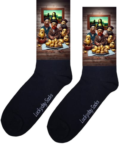 LuckyDay Socks - Kunstsokken van Gogh - Aardappeleters - Kunstenaar - Mona Lisa sokken - Verjaardag cadeau - Kunst sokken - Vrolijke sokken - Grappige sokken - Leuke dames en heren sokken - Opkikker - Moederdag - Vaderdag - 37-44