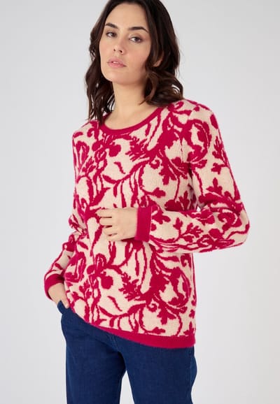 Damart - Pull in harig jacquardtricot - Dames - Roze - S