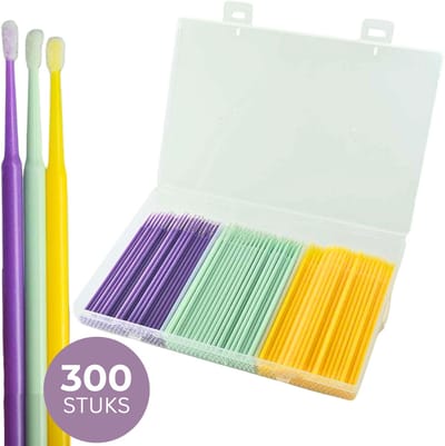 YUBBI Microbrushes voor Wimper Extenties 300 Stuks - Wegwerp Wattenstaafjes - Wimper Uitbreiding - Individuele Lashes - 3 Kleuren