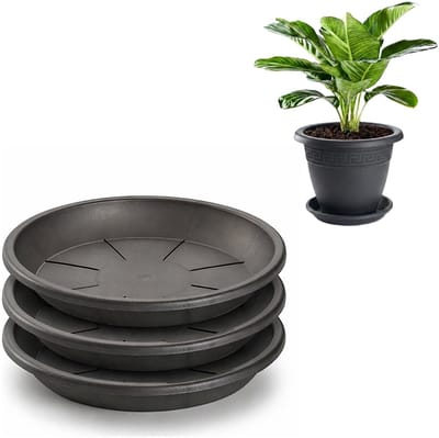 Plasticforte plantenpot onder schotel / opvang schaal - 3x - antraciet - dia 26 cm - Kunststof - voor een pot met dia 30/35 cm