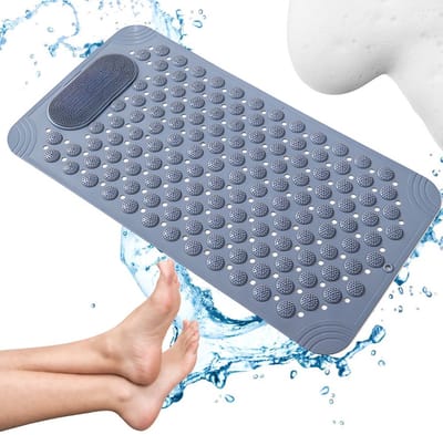 Douchemat Antislip met Zuignappen - Badmat met Voetmassage en Voetreiniger - Grijs 69 x 35,5 cm