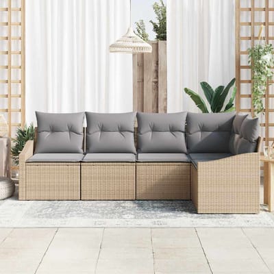 vidaXL - Tuinbank - Set - 5 - st - Beige - en - Lichtgrijs - poly - rattan