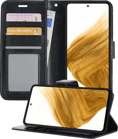 Hoesje - Met Pasjeshouder - Geschikt voor Samsung Galaxy A53 - Luxe Bookcase Portemonee - Flip Case - Kunstleer Book Case - Flipcase - Book Cover - Walletcase - Portemonneehoes - Telefoonhoesjes - Zwart