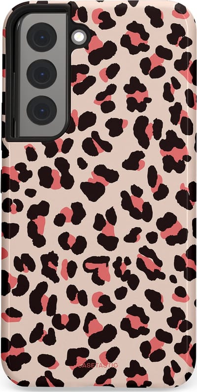 Casetastic hoesje geschikt voor Samsung Galaxy S22 - Dubbellaagse bescherming - Tropische Panter - Fashion Case - Zand Zwart Koraal