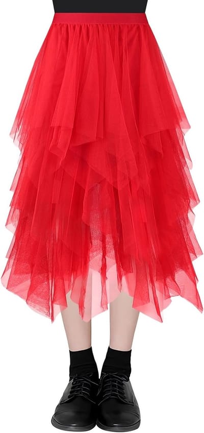 Vrouwelijke Onregelmatige Elastische Hoge Taille Gelaagde Tulle Rok voor Feestjes, Ballet en Dagelijks Gebruik - Midi A-lijn Rok voor Meisjes en Vrouwen