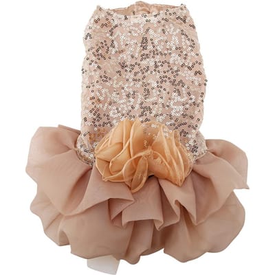 Zomer Huisdier Kleding Kleine Hond Jurk Puppy Pailletten Prinses Bubble Rok Trouwkostuum (Goud M) M beige