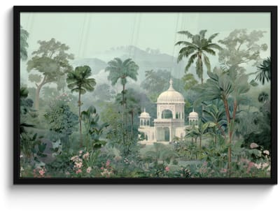 Poster in lijst - Fotolijst 90x60 cm - Posters - Tropische tuin - Koepelgebouw - Bloemen - Posterlijst zwart - Decoratie - Wanddecoratie woonkamer - Muurdecoratie slaapkamer