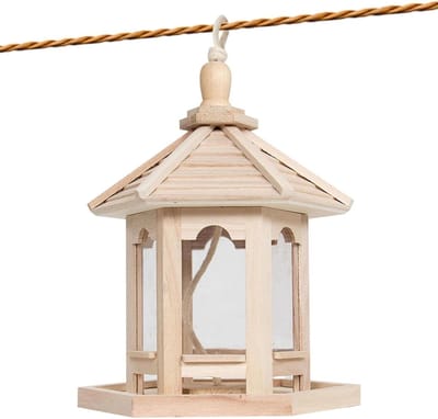 Hangbak voor buiten - Voederdispenser hout - Vogels voeren - Afneembaar schuin dak - 25 x 20 x 20 cm