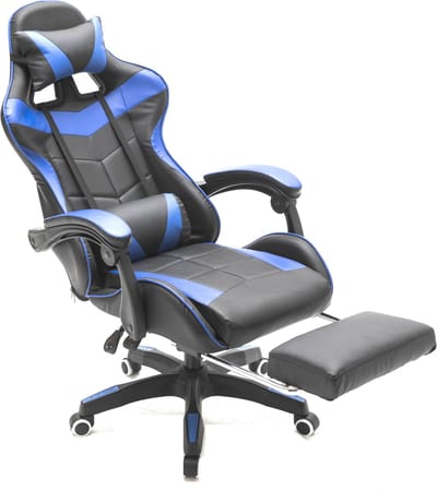 VDD Gaming - Gamestoel - Gamestoel met Voetsteun - Gamestoel Zwart - Gaming stoel - Bureaustoel gaming - Ergonomische Bureaustoel - Met Nekkussen & Verstelbaar Rugkussen - Met Voetsteun -Silicone Game Stoel - Draaistoel - Zwart & Blauw