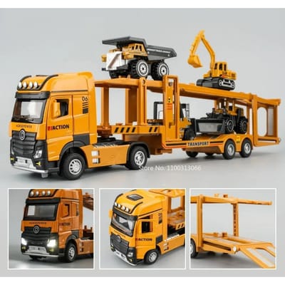 1:32 Legering Technisch Transportvoertuig Modellen Speelgoed Auto's Licht Geluid Deur Geopend Trailer Militaire Tank Voor Kinderen Jongens Cadeaus