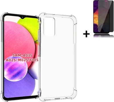 Hoesje Geschikt voor Samsung Galaxy A03s - Screenprotector A03s - Samsung A03s Hoes Transparant Shock Proof Case + Privacy Screenprotector