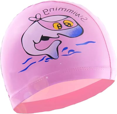 Zwemcap voor Lang Haar, Waterdichte en Comfortabele Zwemcap met UV-bescherming, Elastisch en Zacht, Geschikt voor Training en Recreatief Zwemmen, Roze met Cartoonontwerp
