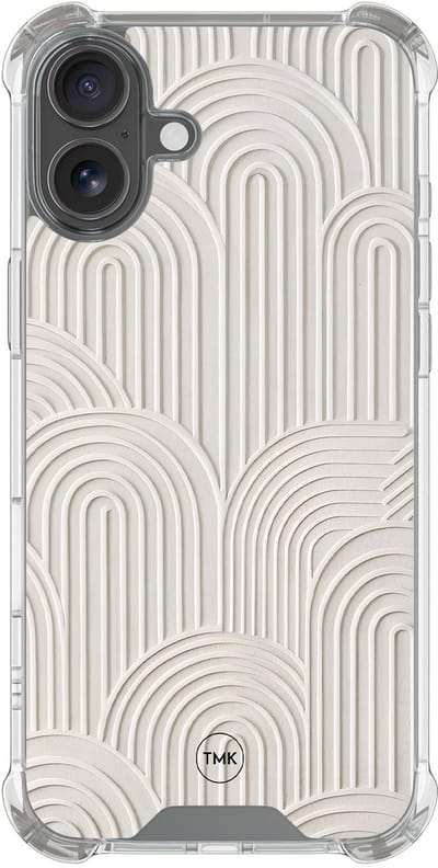 Shockproof hoesje geschikt voor Apple iPhone 17 - Sand curves - Schokbestendig - Verhoogde randen - TPU case - Extra Sterke Back Cover - Geometrisch patroon - Transparant, Beige
