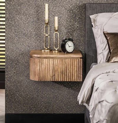 PS-Collection Wave Set van 2 Afgeronde Nachtkastjes - 40x35x20cm - Zandkleur - Mangohout - nachtkast, nachtkastje, nachtkastjes, nachtkastjes industrieel, nachtkastje hout, nachtkastjes modern, nachtkastje zwevend
