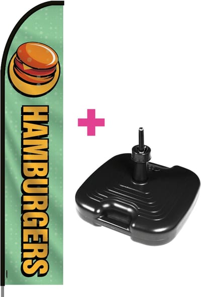 Beachflag - Hamburgers #1 - Vlag + Parasolvoet + Rotator + Hengelsysteem + Draagtas - Actievlag.nl