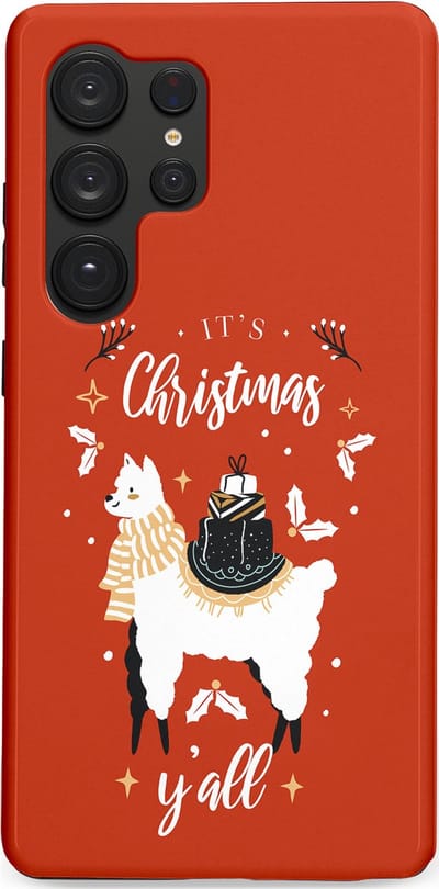 Casetastic hoesje geschikt voor Samsung Galaxy S25 Ultra - Dubbellaagse bescherming - Rode Witte Kerst Lama - Fashion Case - Terracotta