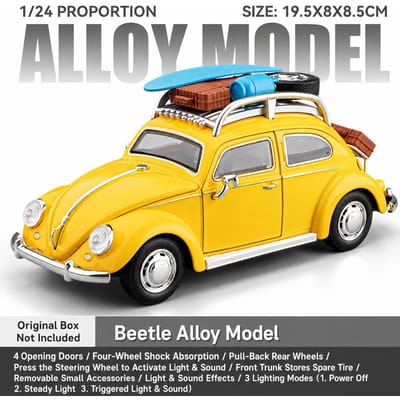 1/24 Volkswagen Klassieke Kever Vintage Speelgoedauto Diecast Metaal Rally Miniatuur Geluid & Licht Cadeau Voor Kind Jongen Collectie