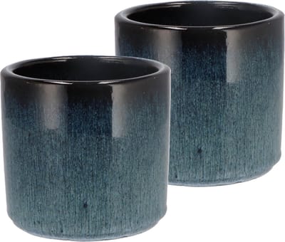DK Design Bloempot model Blue Glaze - 2x - blauw - D12 x H13 cm - ombre