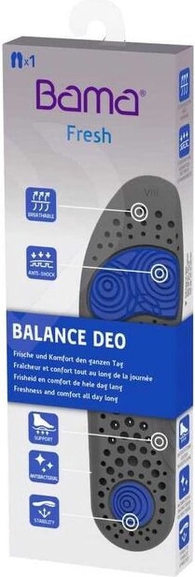 Bama Balance Deo voetbed, inlegzolen met ademende, antibacteriële hoes voor meer frisheid, unisex, zwart - 36