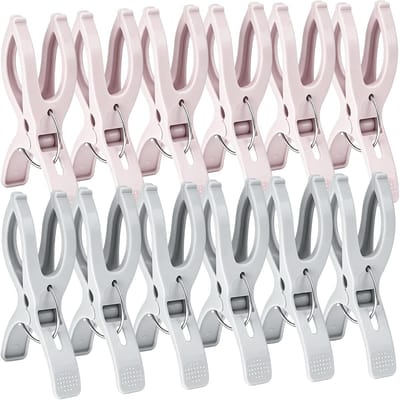 12 Stuks Strandhanddoekclips, Grote Wasknijper Handdoekknijpers, Plastic Quiltclips, Handdoekklemmen, voor Ligbedden, Ligstoelen, Zwembadstoelen, Wasgoed