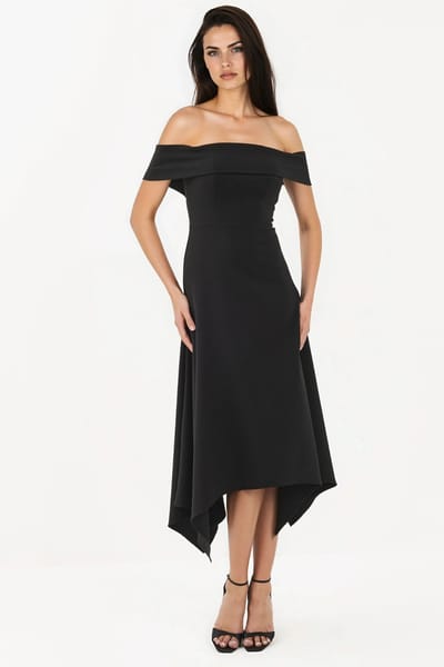 Off Shoulder A-lijn Midi-jurk