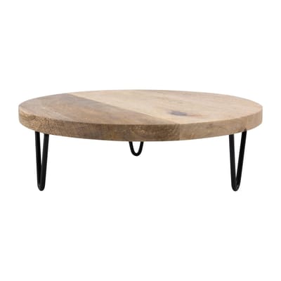 Olympia ronde presenteerstandaard van mangohout met metalen poten 300x80mm