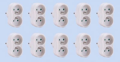 Set van 10 Tweevoudige Verdeelstekkers – Wit – 2 Stopcontacten per Stekker – 230V – 16A – Max. totaal vermogen: 3680W