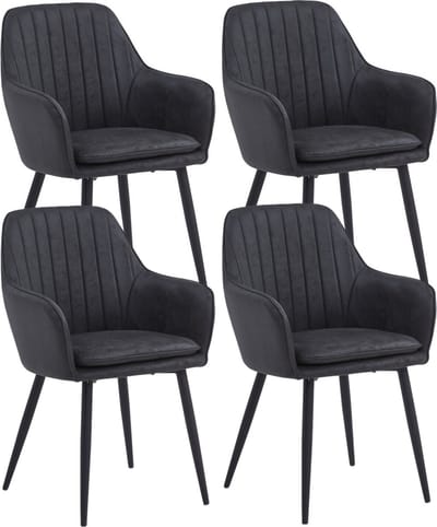 Colenis® - Lavinia Eetkamerstoel - Set Van 4 - Antraciet - Microfiber - Industrieel