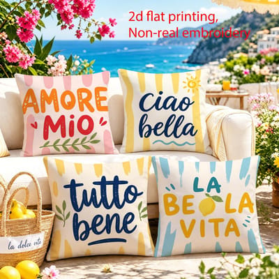 4 pièces housse de coussin rayée italienne « Ciao Bella » décoration de terrasse extérieure housse de coussin décoration de chambre à coucher maison taie d'oreiller 40x40cm