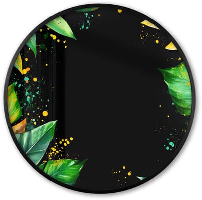 Poster in lijst Rond - Fotolijst 60x60 cm - Posters - Bladeren - Groen - Geel - Verf - Jungle - Ronde posterlijst zwart - Decoratie - Wanddecoratie woonkamer - Muurdecoratie slaapkamer