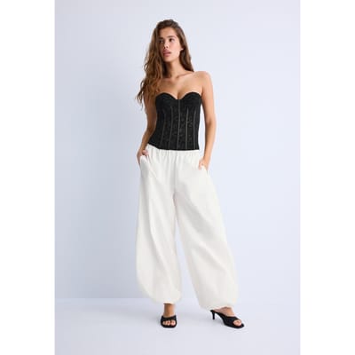 Stradivarius Kanten corsettop met baleinen  Zwart XS