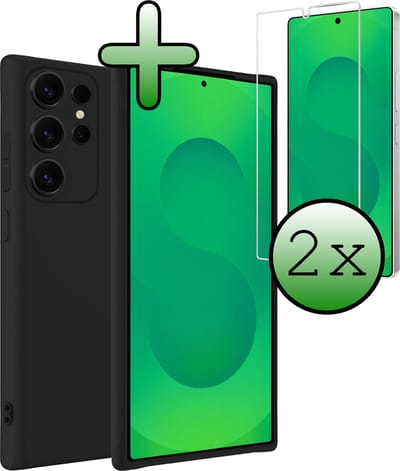 Hoesje Met 2x Screenprotector - Geschikt voor Samsung Galaxy S25 Ultra - Sterk & Shockproof - Back Cover - Siliconen Case - Telefoon Hoes - Zwart