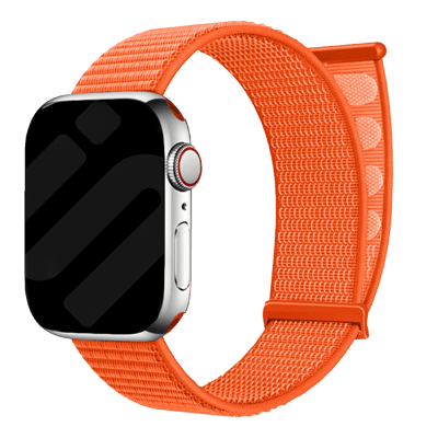 Strap-it Nylon Loop bandje - Geschikt voor Apple Watch Series 1/2/3/4/5/6/7/8/9/10/11/SE/SE2/SE3/Ultra - Oranje - Nylon bandje met klittenband - Stof iWatch bandje voor grote maat: 44 / 45 / 46 / 49mm