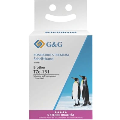Schrijfband G&G, compatibel met Brother TZe-131, zwart op transparant, zelfklevend, kunststof, L 8 m x B 12 mm, 1 stuk