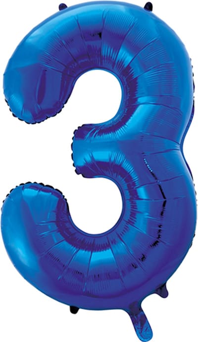 Blauwe XL folieballon - Cijfer 3 - 86 cm - Geschikt voor lucht & helium - Cijferballon
