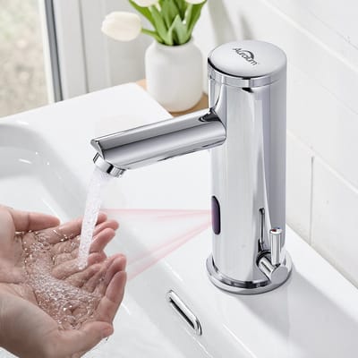 Auralum Max Wastafelkraan - Infrarood Badkamerkraan - Automatische Kraan met Sensor - Electrische Wastafelmengkraan - Toiletkraan - Warm en koud - Waterbesparend - Chroom
